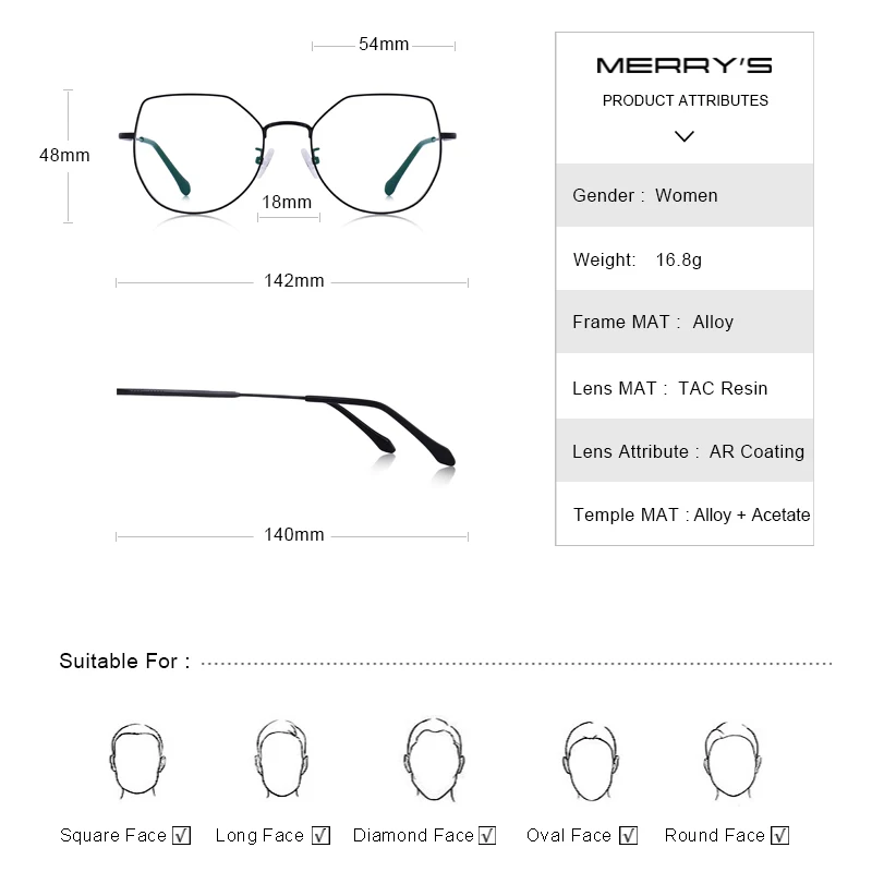 Женские корректирующие очки для зрения MERRYS, дизайнерские трендовые очки с оправой "кошачий глаз", для женщин, при близорукости, по рецепту, S2010