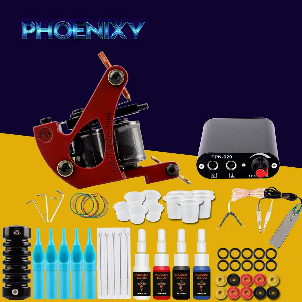 

Starter Tattoo kit Fine Lining One Tattoo Machine Power Supply 4Pcs Immortal Ink Sets Tattoo Needle Grips Tips For Tattoo Sets
