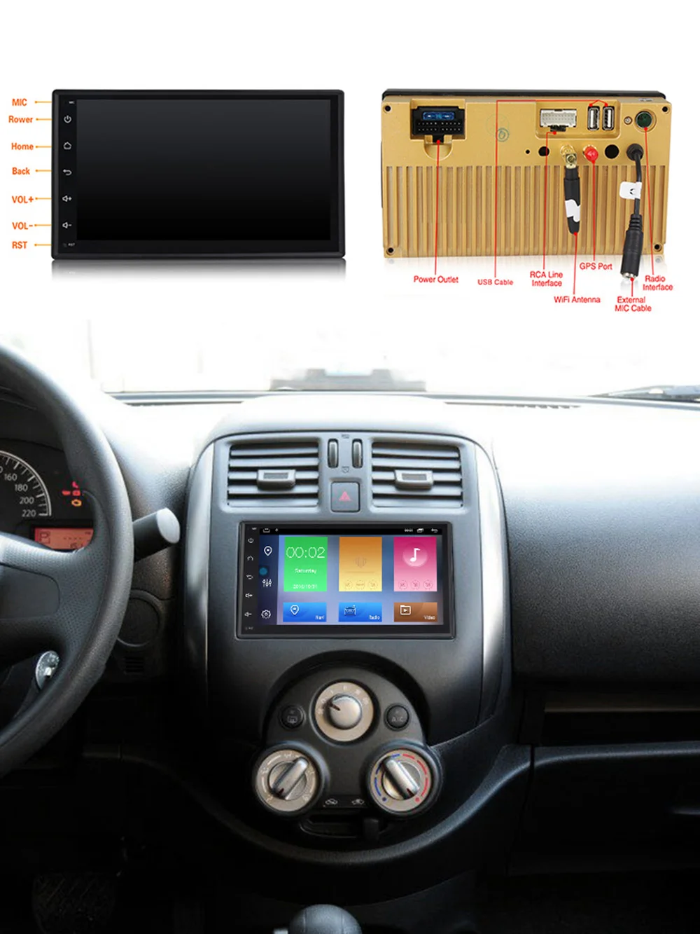 Top NaviFly universal 2 Din 2G+32G Android 9.1 Car Radio GPS Navigation for Nissan/Toyota/VW/Kia Quad Core 1024*600 HD 7708IC WIFI 2