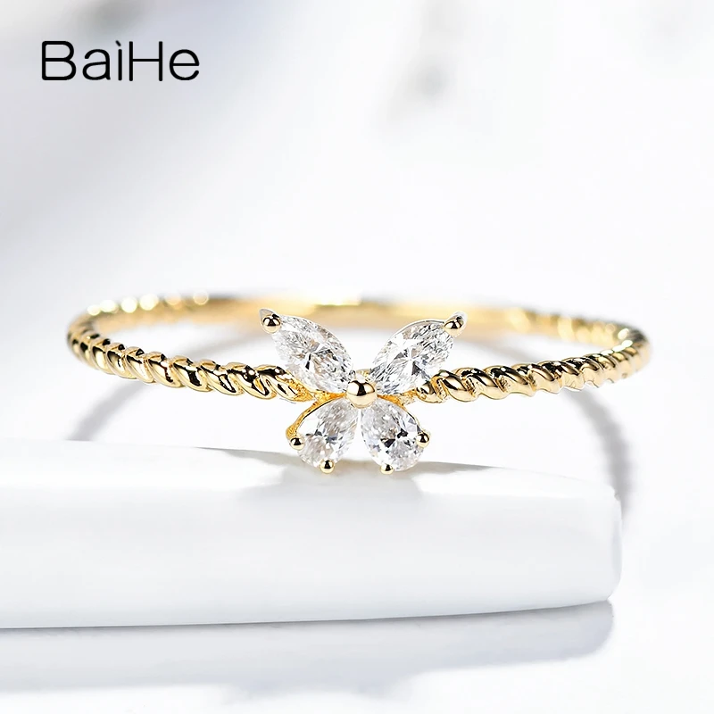 BAIHE однотонное 14K желтое золото 0.16ct H/SI натуральные бриллианты маркиза