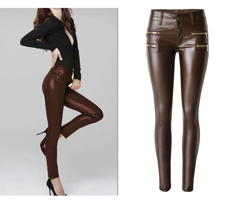 2017 fashion jeans European style trend sexy autumn new body coating pu jeans (2)