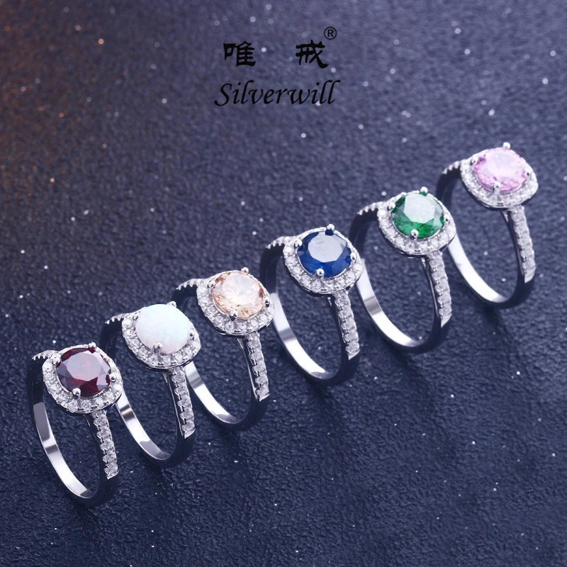 

Silverwill sterling silver 1.5 carat opal engagement ring Moissanite rings gifts for women multi-color big halo women's jewelry