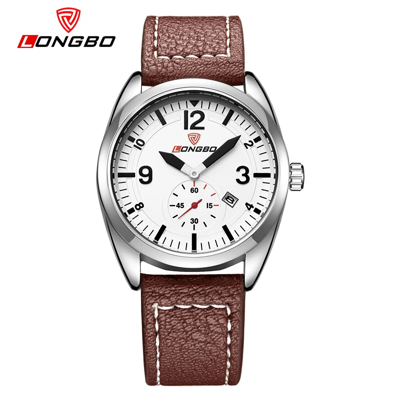 

Longbo Casual Men Wrist Watches Business Men Quartz Sports Watch Leather Strap Waterproof Calendar Male Clock Reloj Hombre