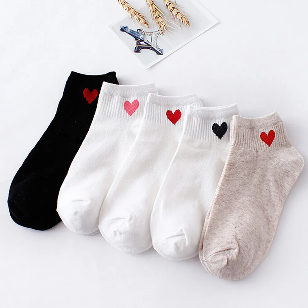 Харадзюку, короткие носки с принтом в форме сердца, Забавный принт, женские, милые, цветные, хлопковые, Осень-зима, носки-лодочки, skarpetki# H