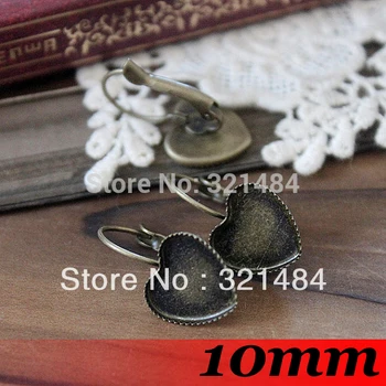 

Free ship! Antique Bronze 200piece 10mm Heart Cabochon Setting Stud Leverback Hook Stud Earing blanks and base trays bezel