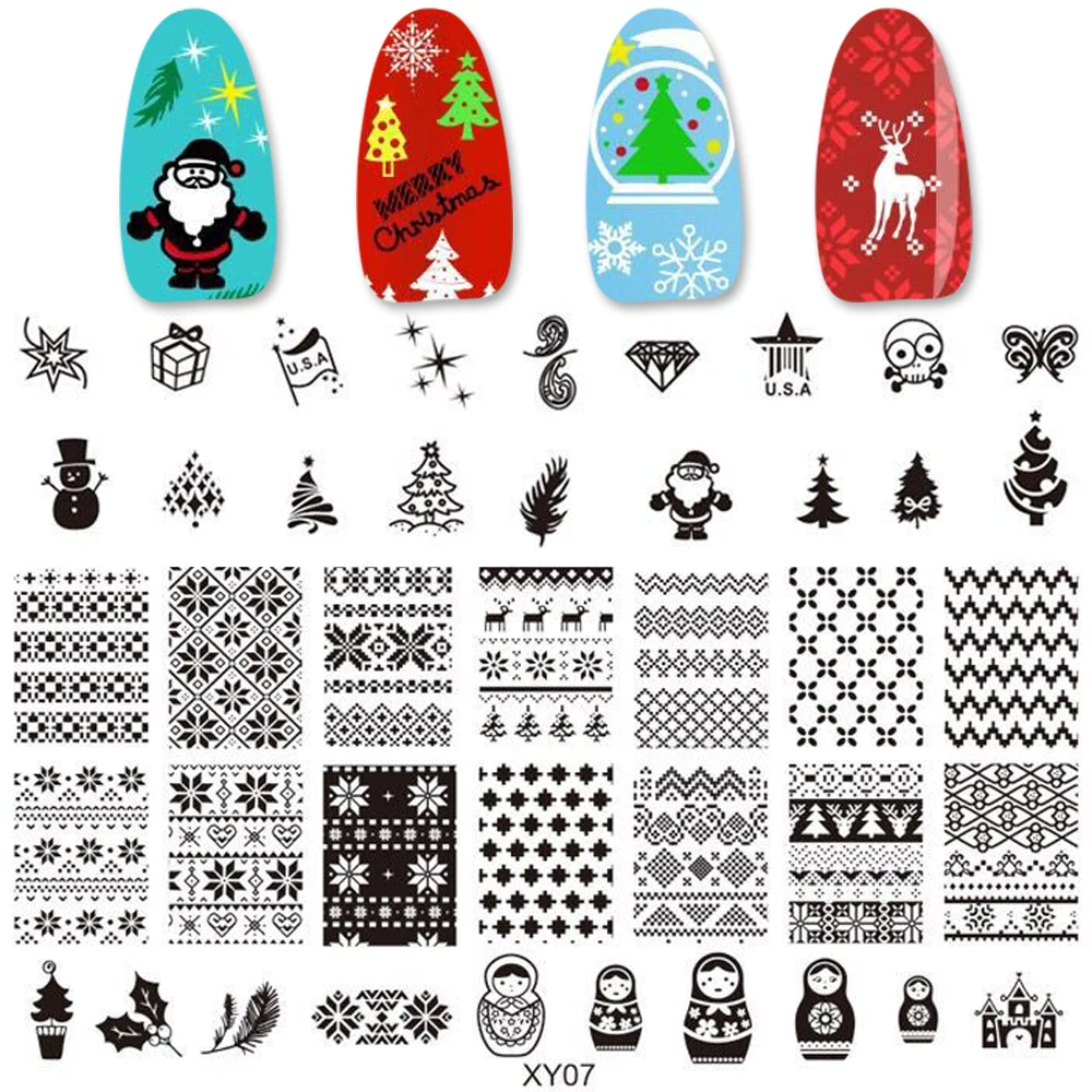

1 pcs Christmas Nail Stamping Plates Template Snowman Snowflakes Tree For Nail Scraper Polish Image Manicure Nail Art JIXY01-08