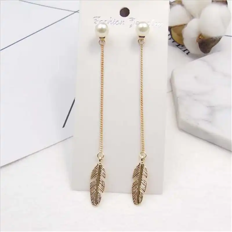 Женские длинные серьги с перьями и листиками 4ED272|earrings earring|earrings longpearl earrings |