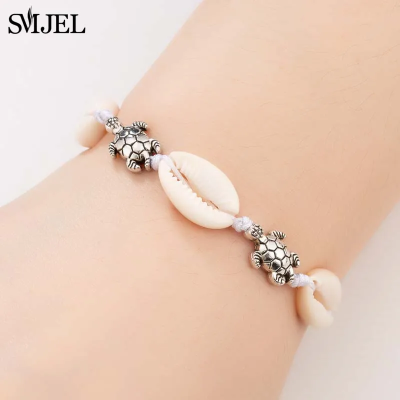 

SMJEL Vintage Tortoise Shell Bracelet femme Adjustable Boho Macrame Friendship Real Seashell Bracelet Mothers' Jewelry Gift