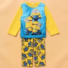 Children pajamas kids minions long sleeve pajamas set yellow color fleece sleepwear kids Christmas clothing