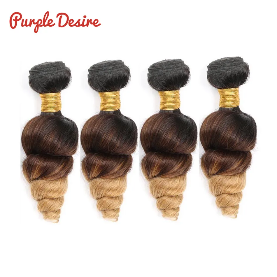Black Brown Blonde Loose Wave Ombre Peruvian Hair Bundles T1B427 Ombre Human Hair Weave 3 Tone Color 34 Bundles Remy Hair (4)