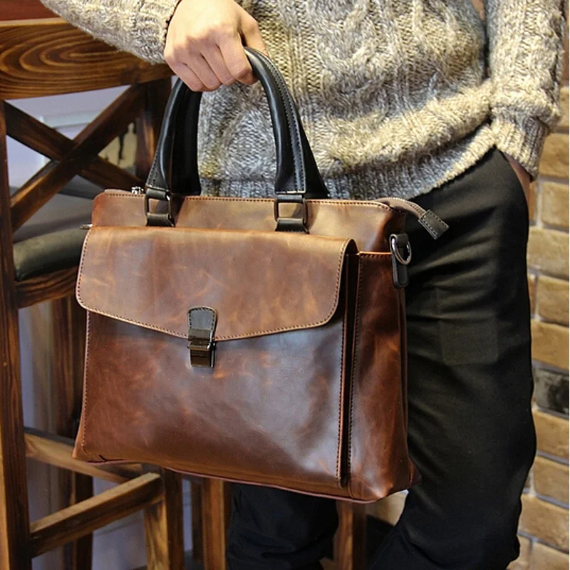 

Crazy Horse Leather Men Briefcases 2019 Autumn New Arrival Men Business Casual Leather Handbag Men Messenger Bag Model:MX003