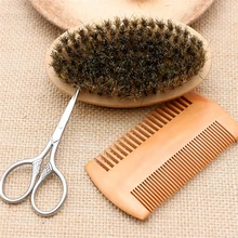 3Pcs/set Men's Beard Brush Kit Set Boar Bristle Shaving Brush Beard Comb Mustache Scissor Male Facial Beard Claning Tool