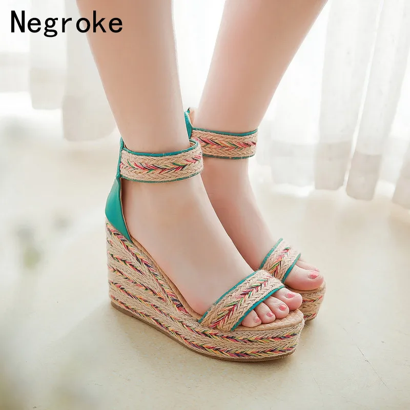 

Summer Women Sandals Sexy Espadrilles High Heels Wedges Shoes Woman Bohemia Platform Sandalia Feminina 2019 Plus Size 43