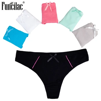 

FUNCILAC Women Sexy G-String Low Rise Cotton Thong Ladies Panties Underwear Briefs for Women Solid T-back Lingerie 5 Pcs/Lot