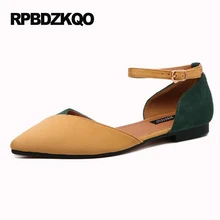 Легкий желтый мода Размер 35 сандалии 5 Дешевая обувь фарфора Ремень для лодыжки дам замша женщин Остроконечные