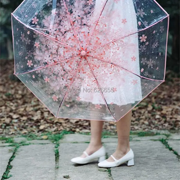 Transparent Clair Parapluie Cherry Blossom Champignon Sakura Rose Parapluie