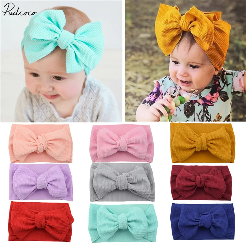 2019 Baby Accessories  Toddler Girls Boys Kids Baby Solid Bow Hairband Headband Stretch Turban Knot Head Wrap Kids Props Gifts