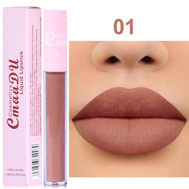 CmaaDu Brand Sexy Batom Matte Liquid Lipstick Waterproof Loong-lasting Pigment Nude Velvet Lip Gloss Makeup Beauty Red Lip Tint