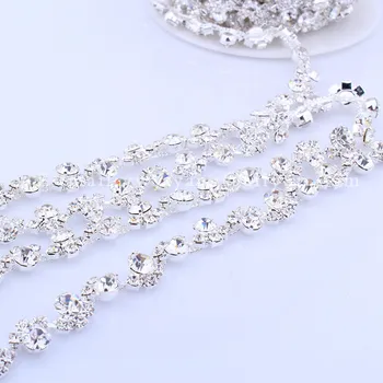 

5 yards Fashion Sew on Crystal Rhinestone Chain Bridal Dress Belt Headband Applique Trim For Wedding Evening Dress Decoration