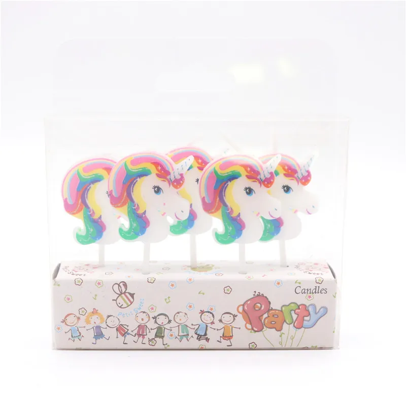 

5pcs/lot Party Supplies Kids Cartoon Unicorn Birthday Candle Decorations Set Birthday Party Cake Decorating Candles Topper