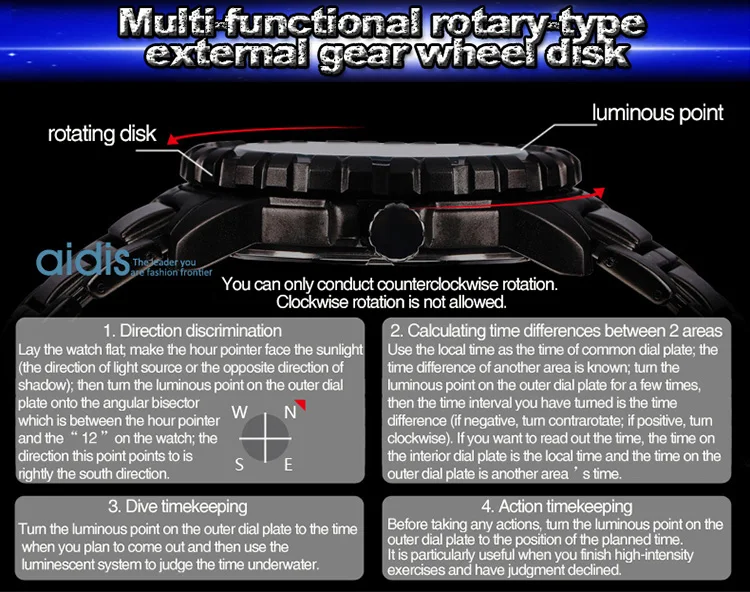AIDIS Лидирующий бренд мужские спортивные часы повседневные светящиеся Кварцевые водонепроницаемые уличные военные компасы из сплава часы мужские часы reloj hombre