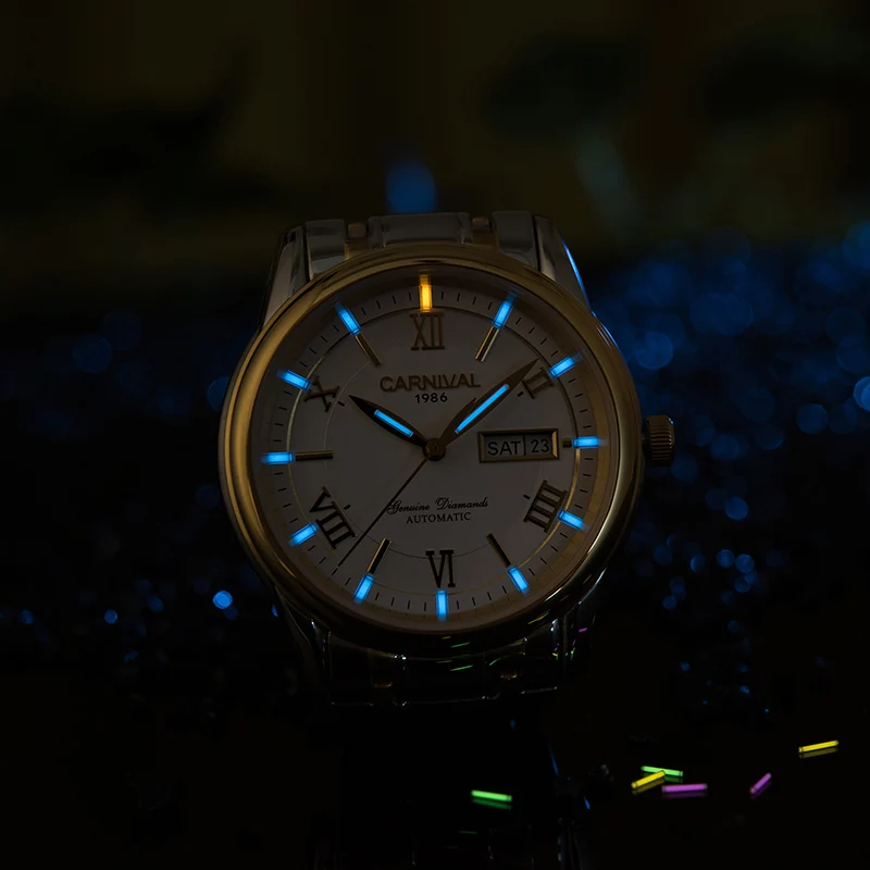 Часы Carnival Tritium T25 с двойным календарем автоматические механические часы для