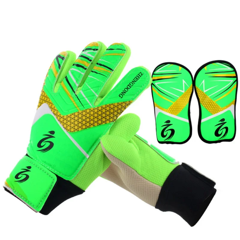 

2019 Youth Kids Football Soccer Goalkeeper Goalie Training Gloves Anti-Slip Breathable Goalkeeper Gloves with Leg Guard Protecto