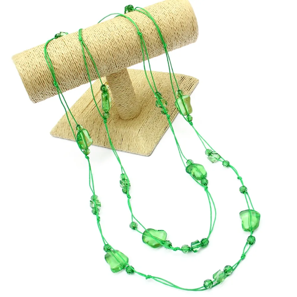 

Hesiod Long Necklace Rope Chain Drop Crystal Women Necklace Jewelry Green Rose Yellow Maxi Necklaces & Pendants Multilayer