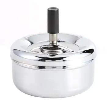 

Round Spinning Ashtray Ash Round Stainless Steel Ash Tray Housewares Spinning With Cover