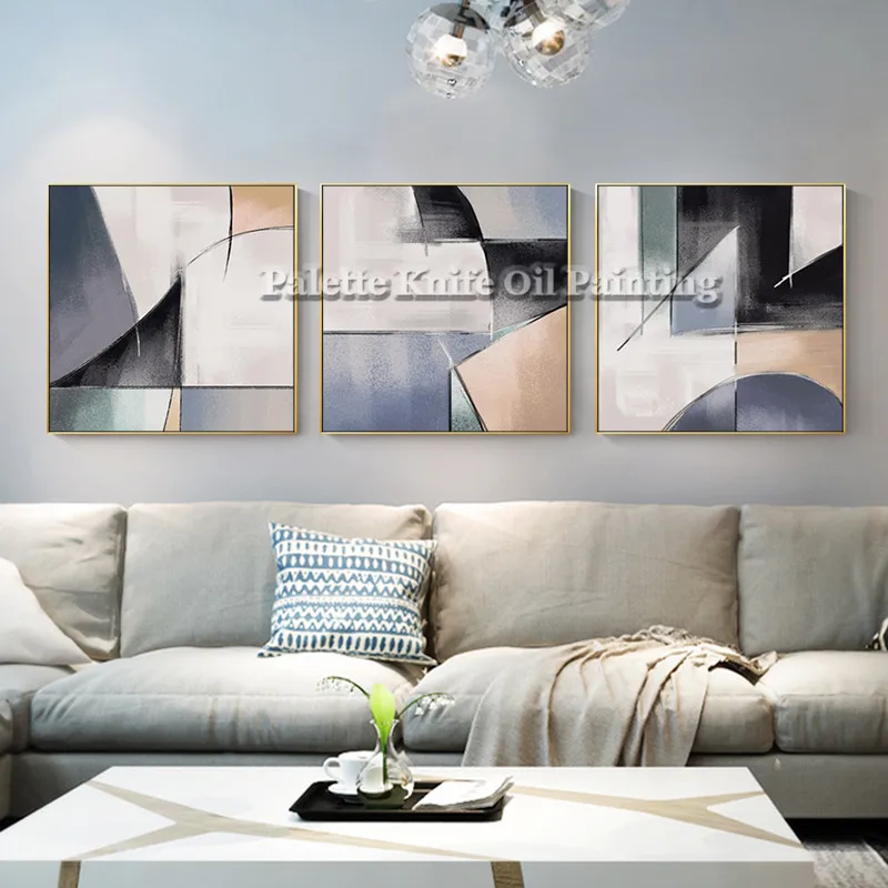 3 pieces Geometric Splicing Abstract Artistic Works Oil Painting on Canvas Wall Decor Quadros Cuadros for Room Decoration