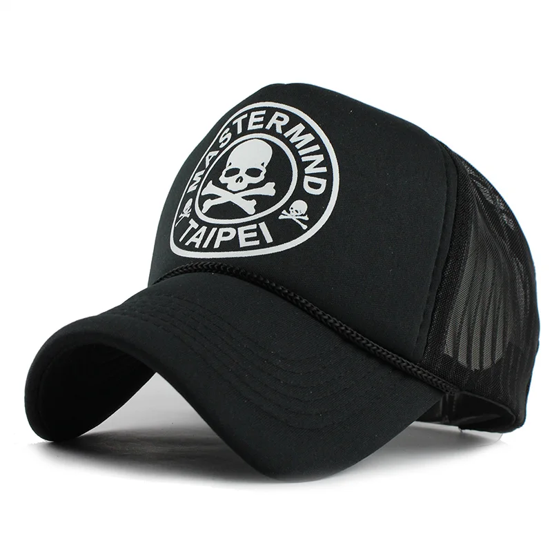 FETSBUY, повседневная, унисекс, с черепом, сетчатая бейсболка, летняя, кепка, Snapback, Gorras Planas, бейсболка, мужские, облегающие шапки, кепка s - Цвет: Black