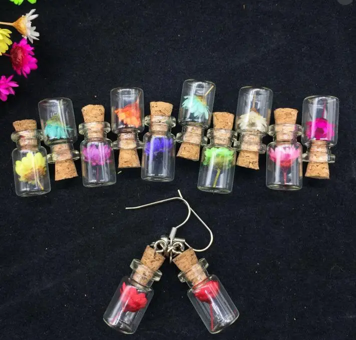 

1Pair Handmade Charm Long Earrings For Woman Bridal Pure Really Brazil Dried Flowers Cute Cork Bottle Drop Earring diy Jewelry
