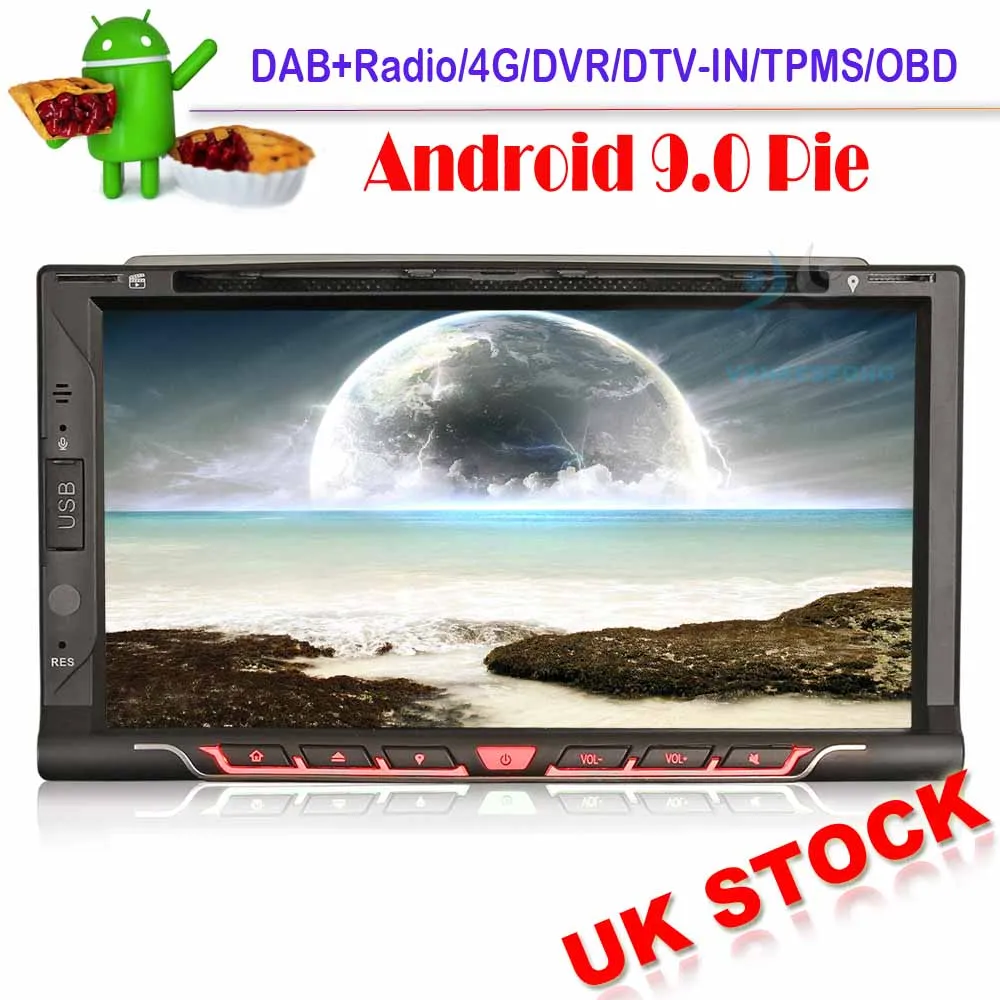 Android 9.0 Autoradio Double din Car Stereo Sat Nav GPS Navigation Bluetooth 4G TPMS WiFi OBD DVD DVR SWC