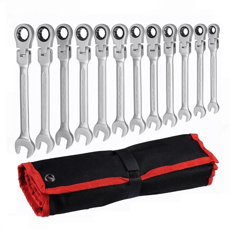 12 Pcs 8mm-19mm Flex-Head Ratcheting Wrench Tool Set Combination Spanners Flexible Amazing Tour
