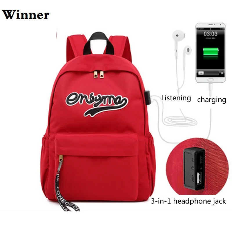 

Women Bagpack Large Men's Backpack Letters Boys Schoolbags USB Charging Men 15.6" Laptop Backpacks Travel Bag For Teen Girls Red
