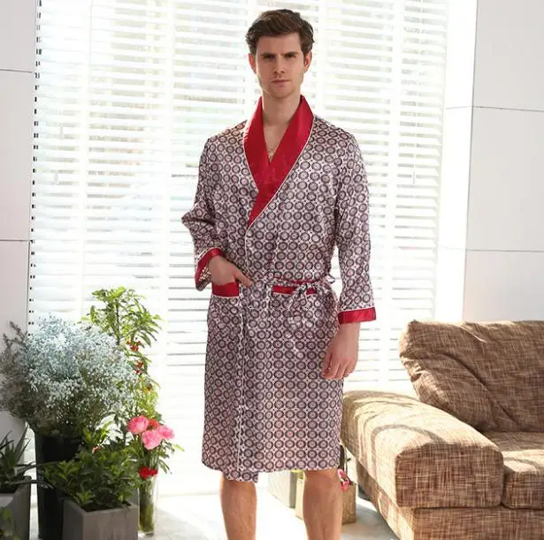 red and black plaid pajama pants Luxury Men's Silky Satin Kimono Robe 5XL Long Sleeve Sleepwear Bathrobe Oversized Satin Nightgown Summer Home Clothes satin pajamas Men's Sleep & Lounge