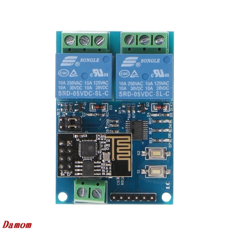 

WIFI Relay Module ESP8266 IOT APP Controller 2-Channel For Smart Home 5V Damom