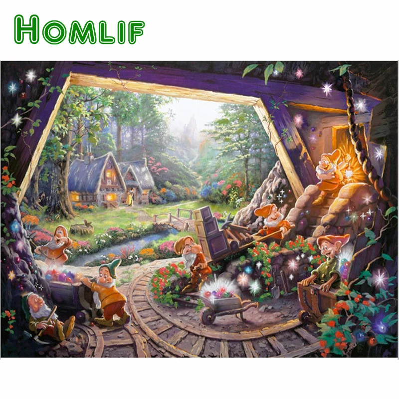 HOMLIF полный мозаика вставить бриллиант живопись Белоснежка и семь гномов DIY Алмаз вышивка мультфильм шаблон 3D крест