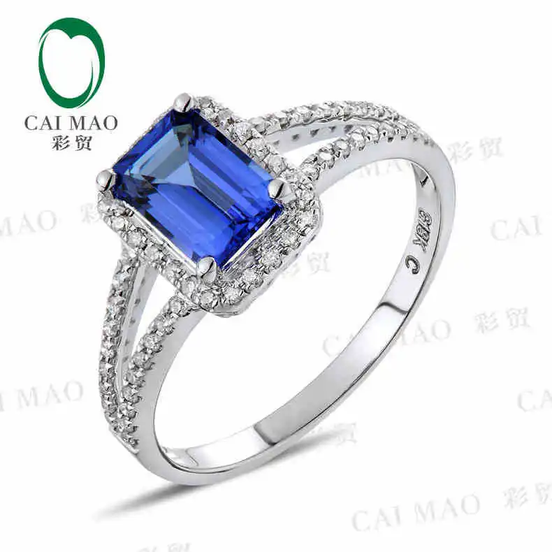 CaiMao 18KT/750 White Gold 1.08 ct Natural IF Blue Tanzanite AAA 0.21 ct Full Cut Diamond Engagement Gemstone Ring Jewelry