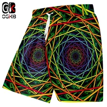 OGKB мужские шорты кэжуал тренажерные залы геометрический 3D шорты для женщин принт цветные линии хип хоп плюс размеры 5XL для мужчин Бермуды
