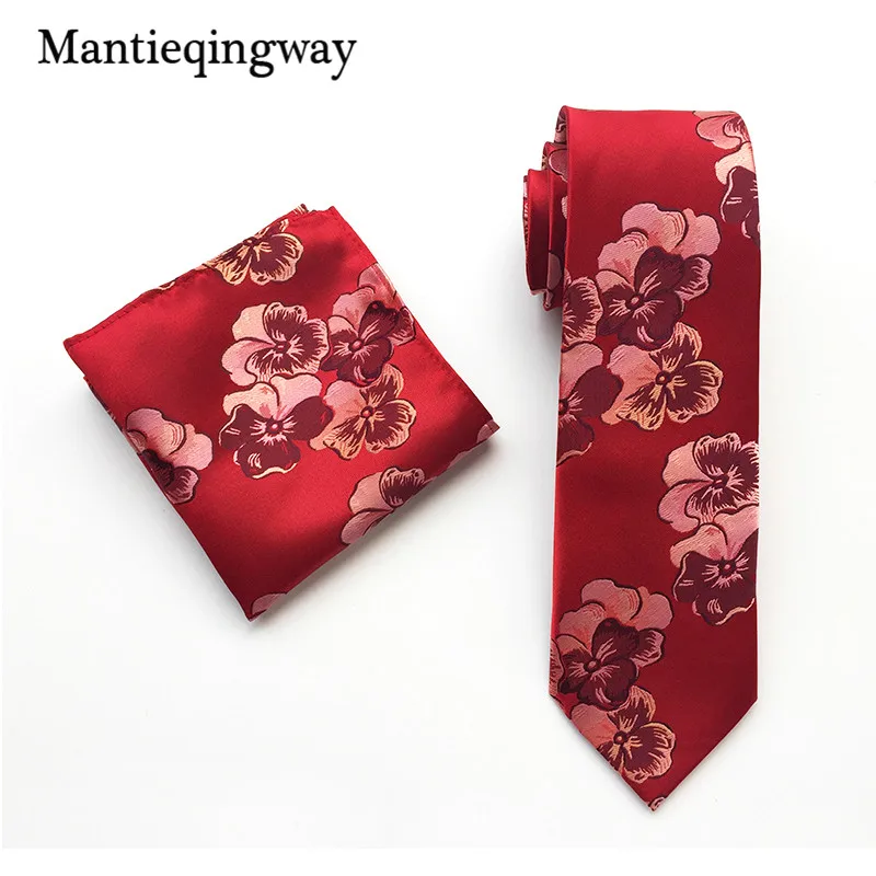 Mantieqingway Skinny Tie Set Mens Tie Pocket Square Handkerchief Fashion Polyester Paisley Printed 