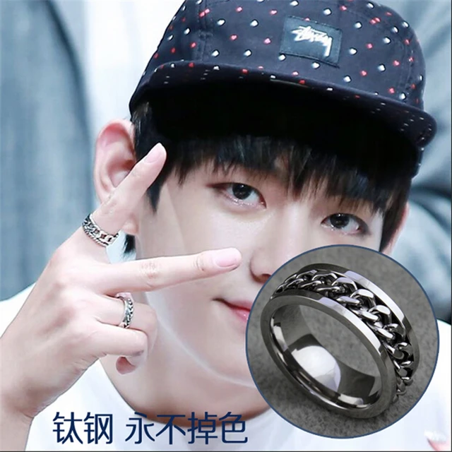 Kpop Bangtan Boys BTS V Same men womem Titanium steel chain ring silver