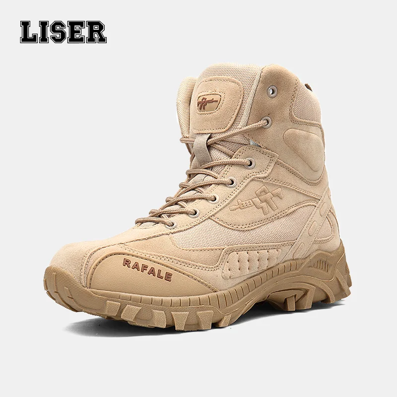 

2019 men's military boots winter safety combat ankle snow boot black sandy outdoor hiking suede thick bottom warm soft shoes