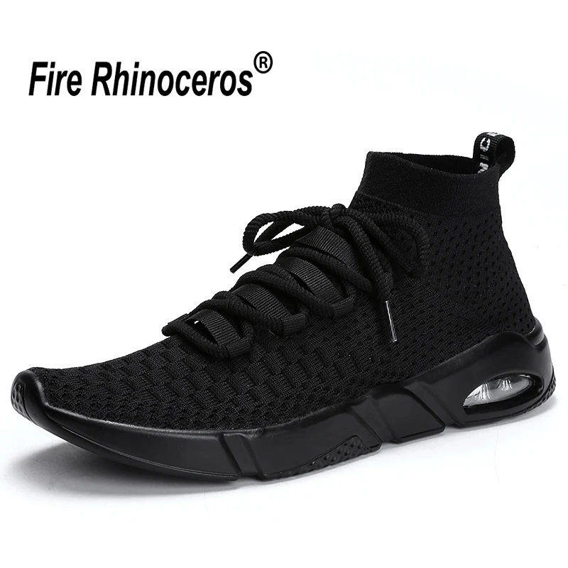 

Brand New Air Sole Running Shoes Men Knit Upper Breathable High Top Sneakers Men Athletic Sport Shoes Big Size 39-46