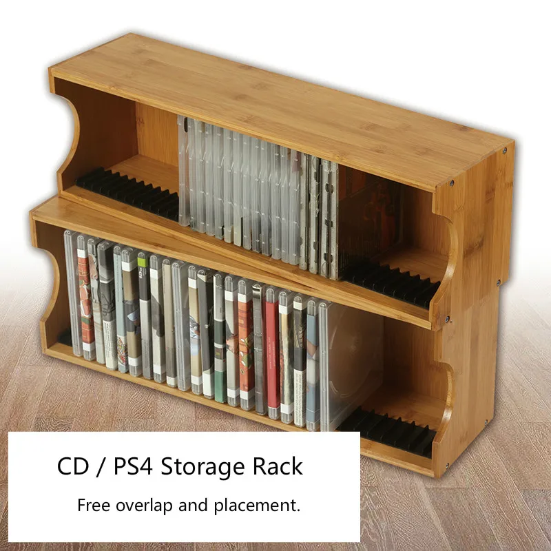 PS4 Game Disc Desktop CD Organizer Holder CD Tower Multifunctional CD Storage Rack L45*W16*H16CM Solid Wood Blu-ray Disc Game Disc Dust-Proof Display Stand