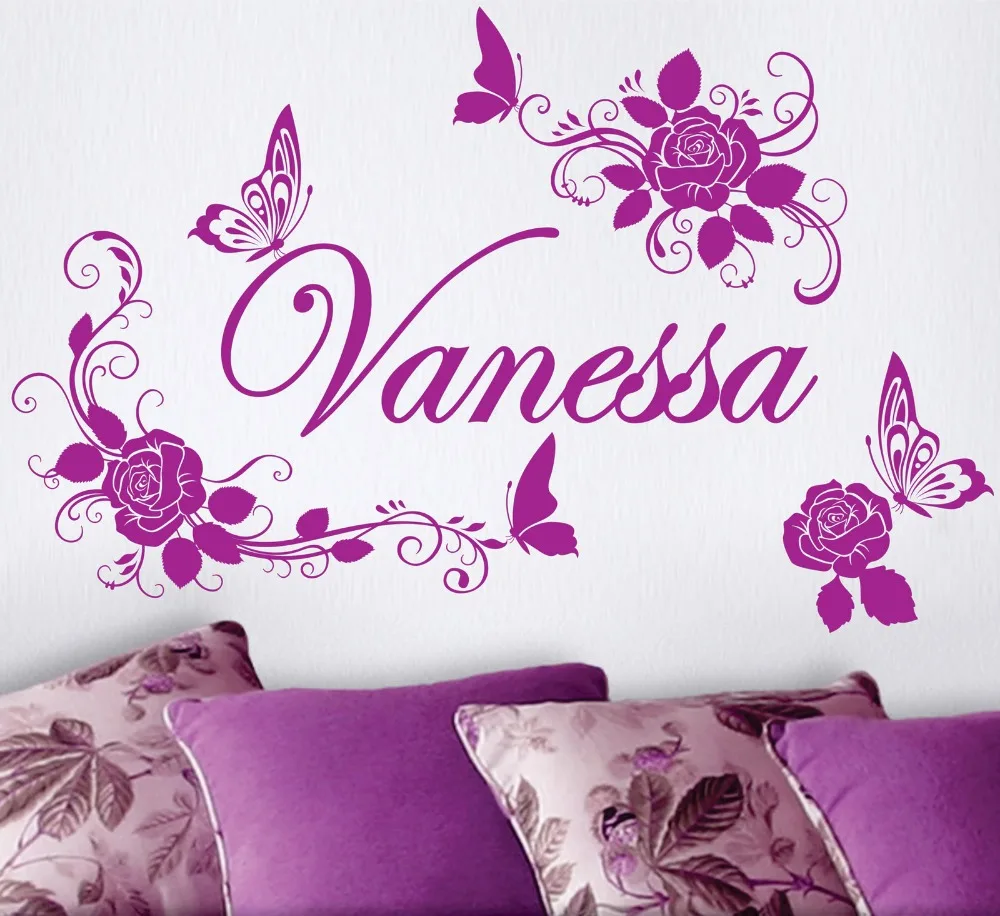 Family Stickers ROSES Flowers custom Name Butterflies Vinyl Wall Decals