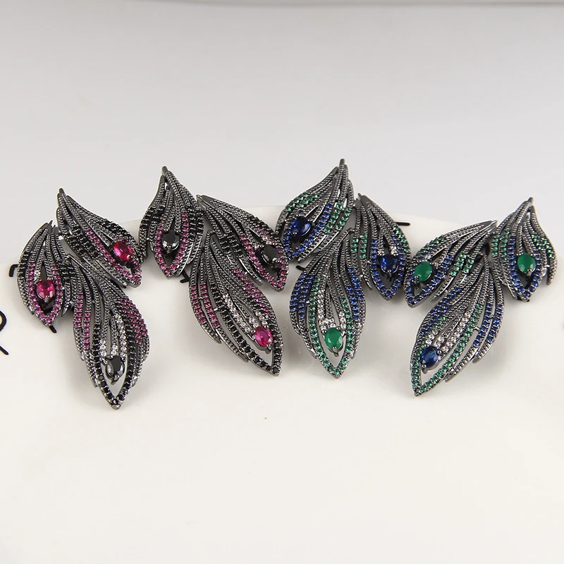 LXOEN этнические серьги-капли с зелеными крыльями и перьями, инкрустация зеленым и серьга с синим цирконом, Pulseras Mujer, рождественские подарки, ювелирные изделия, бижутерия