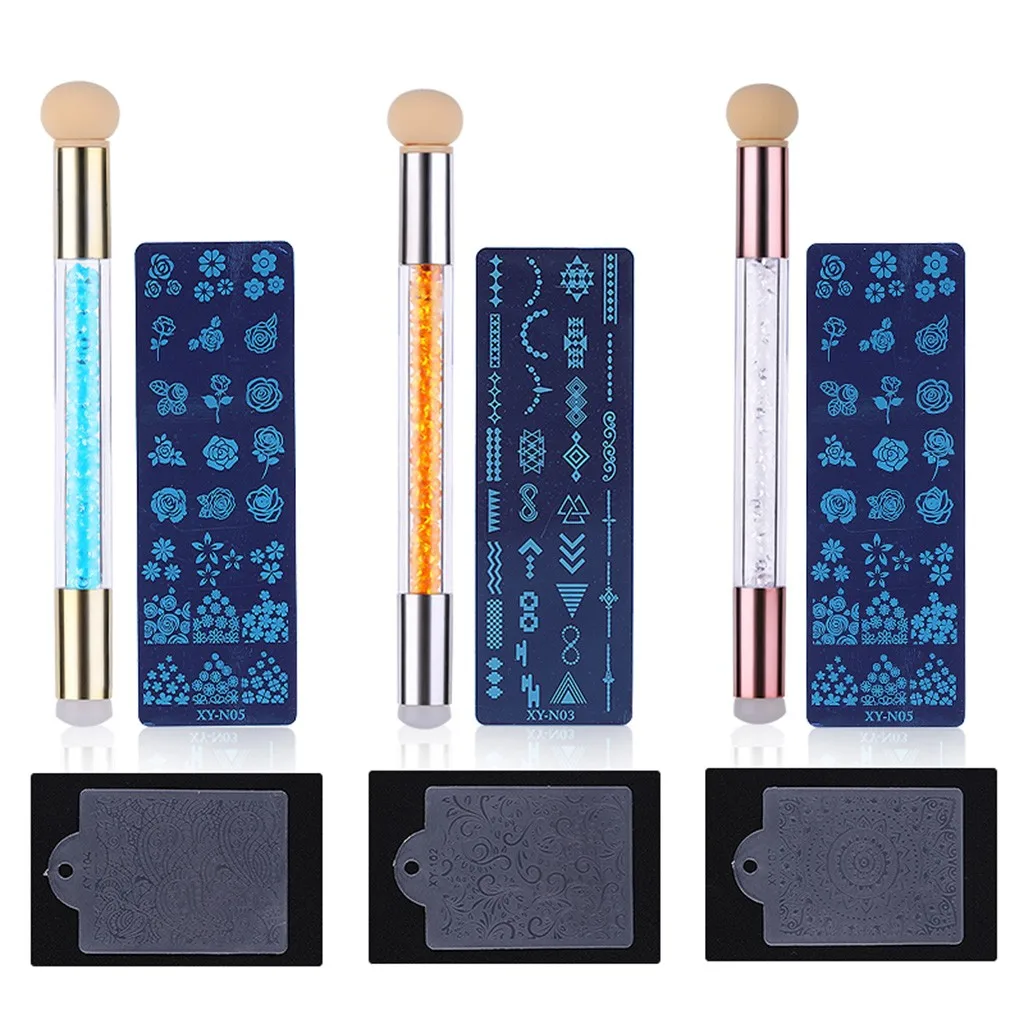 

1 Sets Nail Art Tools Double Head Dye Sponge Pen+Scraper+Steel+Nail Printing Plate Sets Tool YJJ1