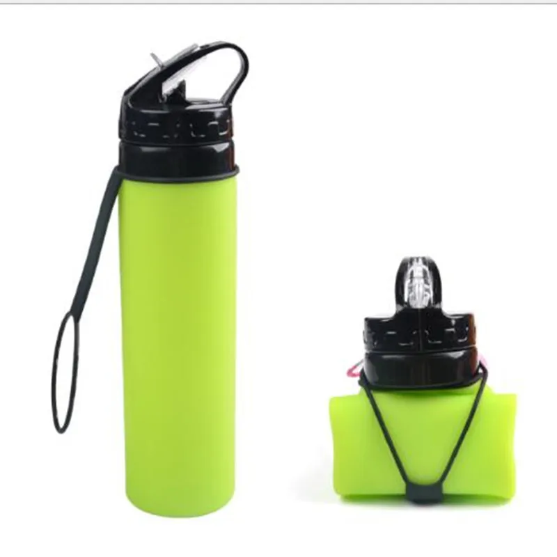 BAISPO креативная Складная Силиконовая бутылка для спорта на открытом воздухе велосипедная бутылка для воды Выдвижная бутылка для воды BPA бесплатно - Цвет: Зеленый