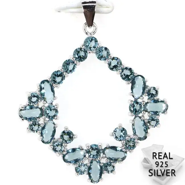 

Guaranteed Real 925 Solid Sterling Silver 2.9g 2018 New Designed Top London Blue Topaz Woman's Pendant 39x31mm